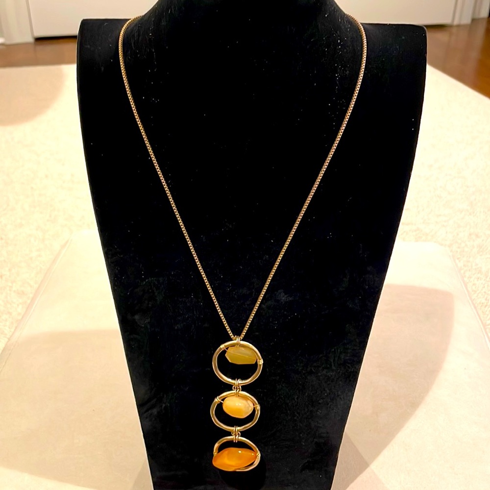 LOFT Three Tier Pendant Lariat Gold and Stone Necklace NWOT